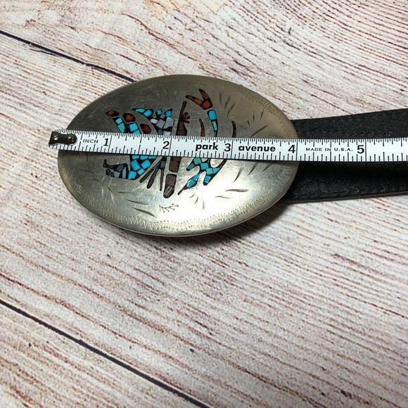 Tony Lama Belt with Navajo Silver Buckle Sz 32 - Picture 4 of 8